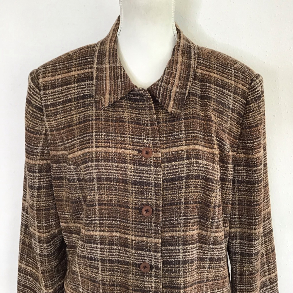 SAG HARBOR Vintage Women Brown Plaid Career Blazer, Size 14 - Picture 5 of 13
